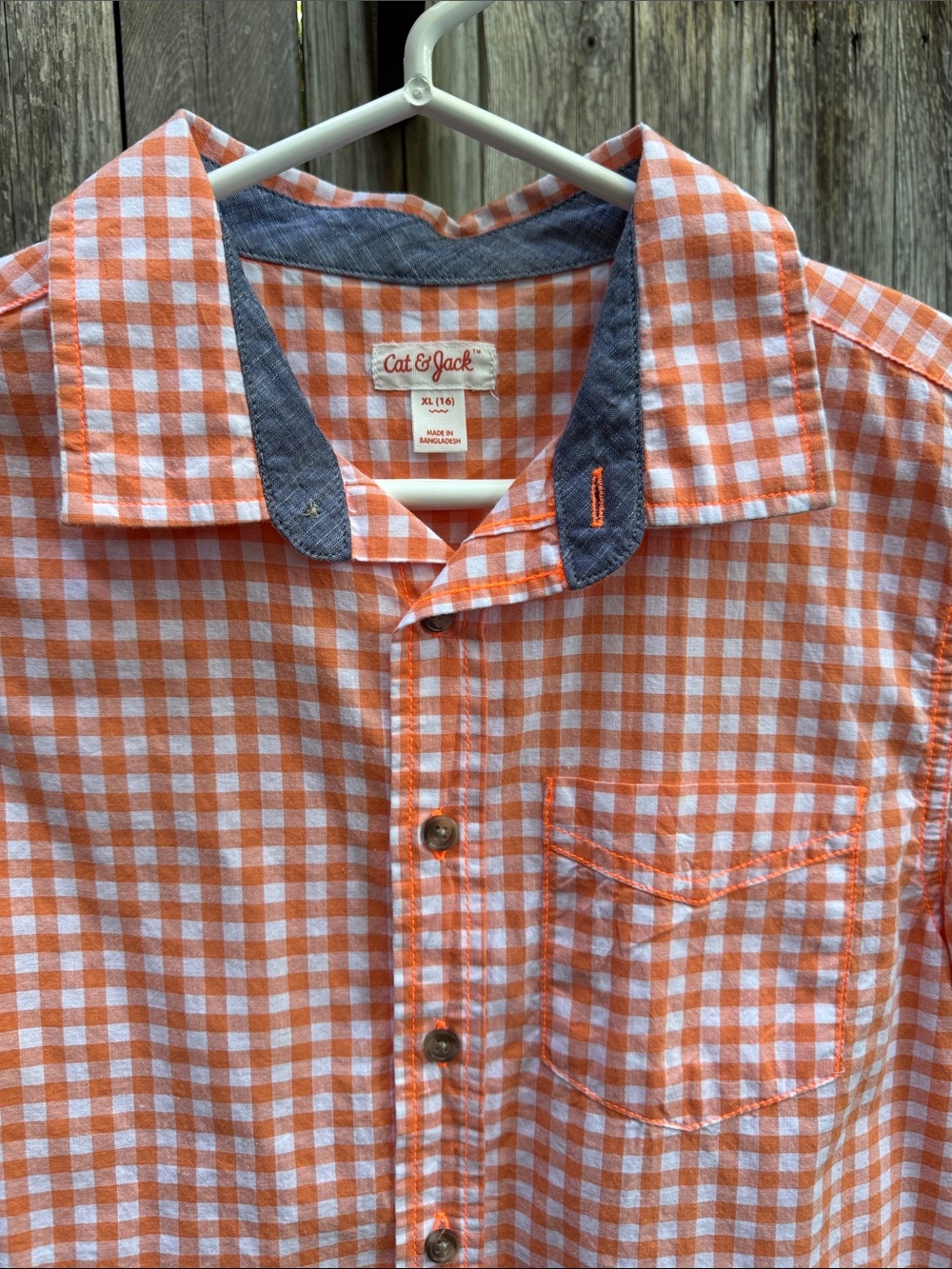 Cat & Jack Orange and White Gingham Short-Sleeve Button-Up Shirt